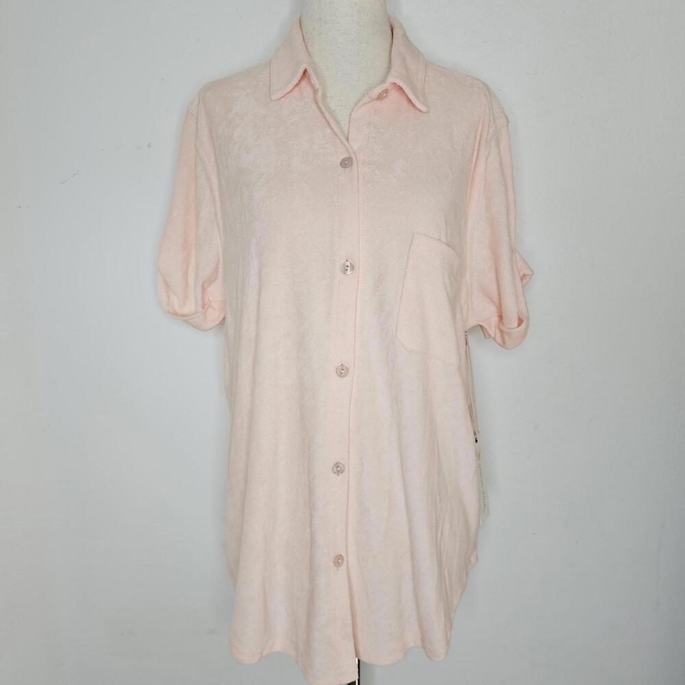 NWT Ocean Drive Women's Pink Button Down Shirt Size Medium